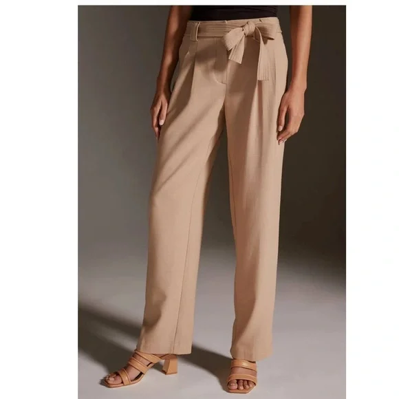 Anthro Maeve New Size 6 Tan Soft Tailored Belted Pleated Wide Leg Trouser Pants